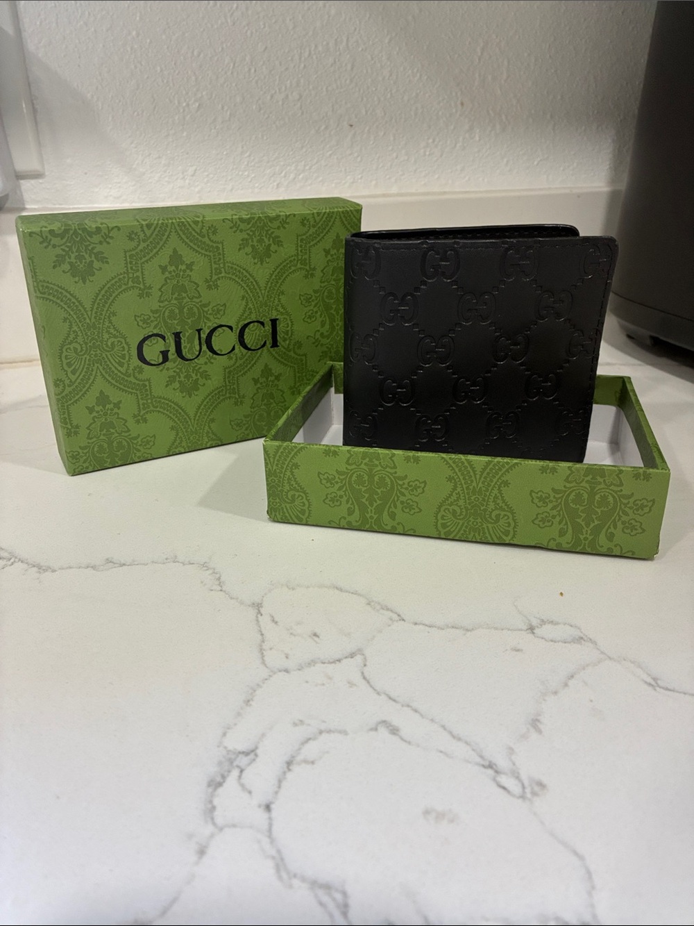 Gucci Black Embossed GG Leather Card Holder Wallet